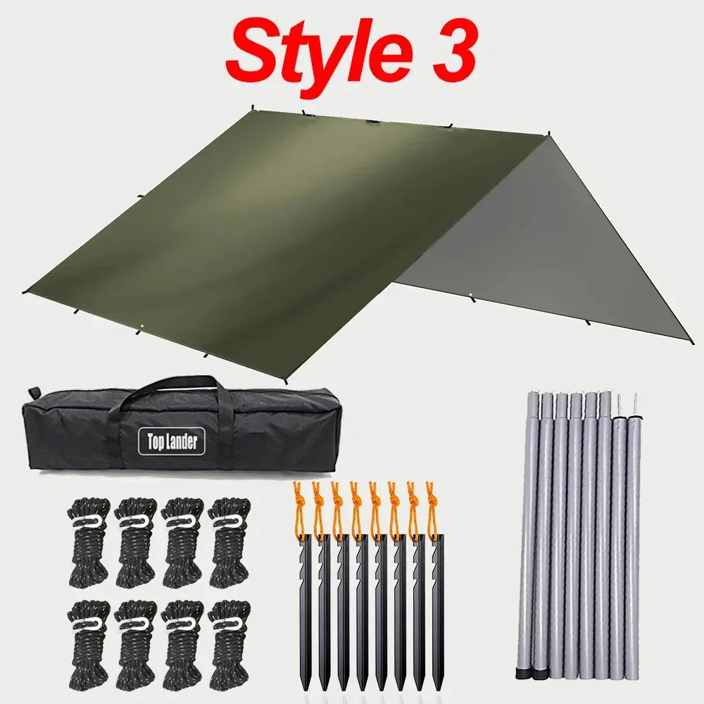 Waterproof Camping Tarp Shelter 19 Point Bushcraft Sun Shade Awning Tent 3x3m 4x4m Canopy
