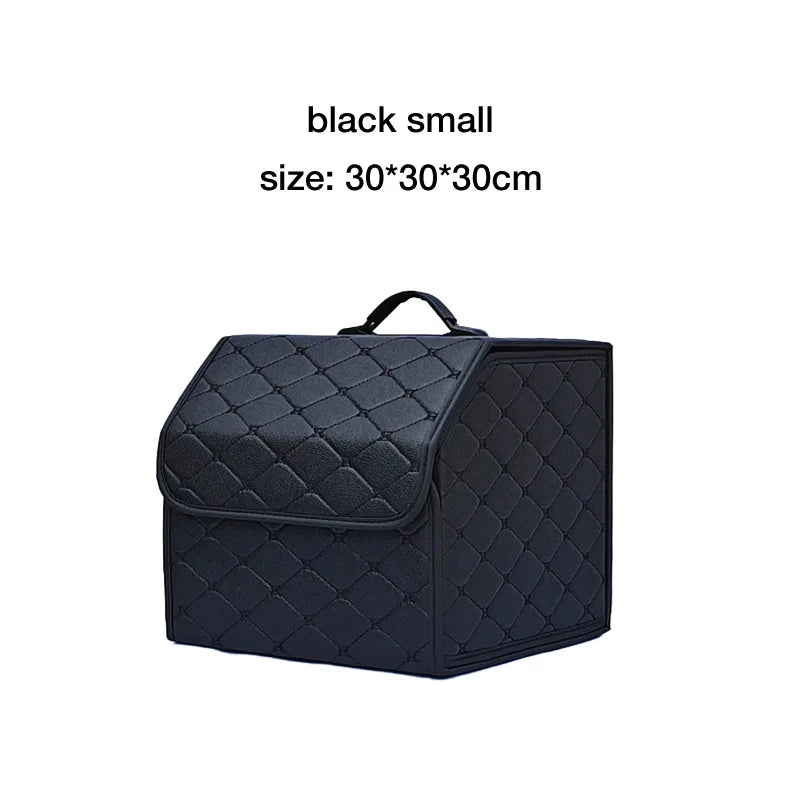 Large Capacity PU Leather Car Boot Organiser Folding Storage Box for Tools Travel Emergency Gear
