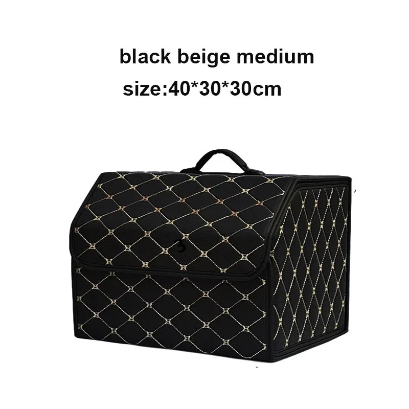 Large Capacity PU Leather Car Boot Organiser Folding Storage Box for Tools Travel Emergency Gear