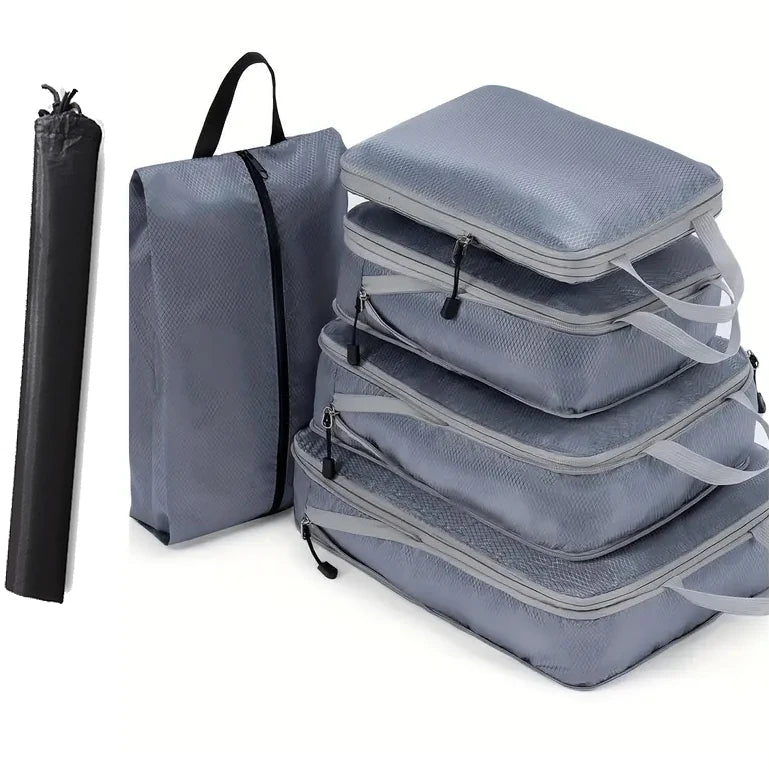 6PCS Travel Compression Packing Cubes Set Mesh Luggage Organiser Shoe Bag Storage